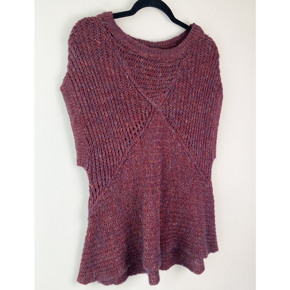 Free‎ People Wool Mohair Linen Blend Sweater S Red Marled Tatiana Pullover Knit - Picture 3 of 7